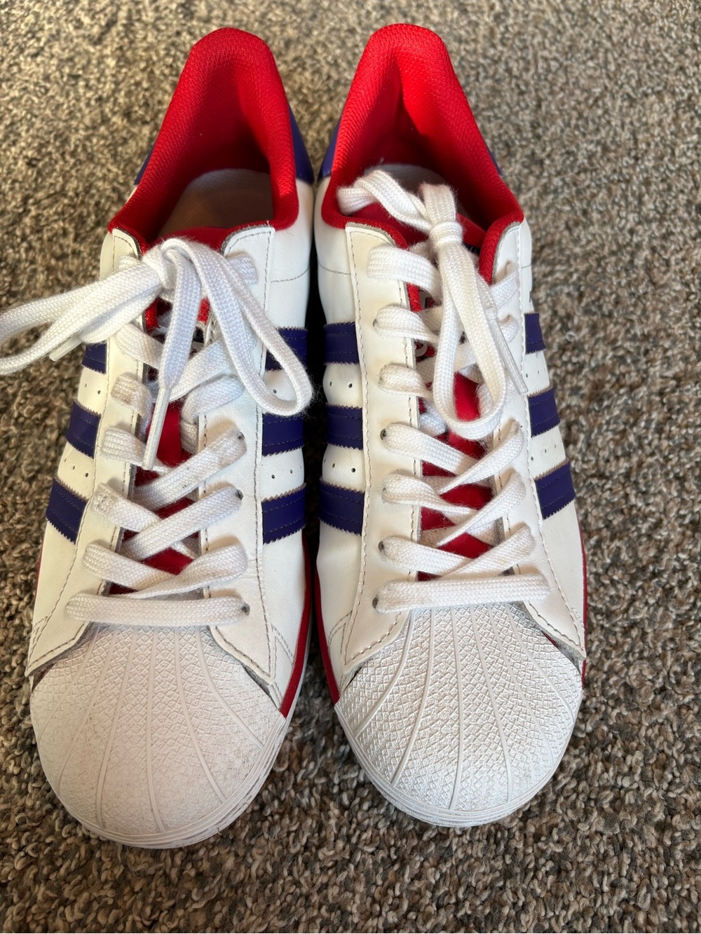 adidas Superstar Sneakers with Blue Stripes and Red Lining